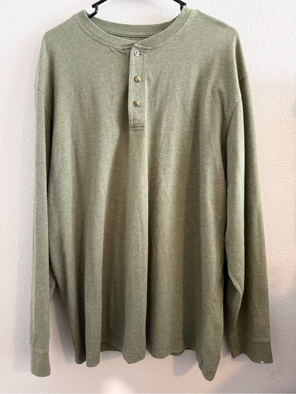 L.L. Bean Henley Cotton Long Sleeve in Olive Mens XL Granola Outdoors